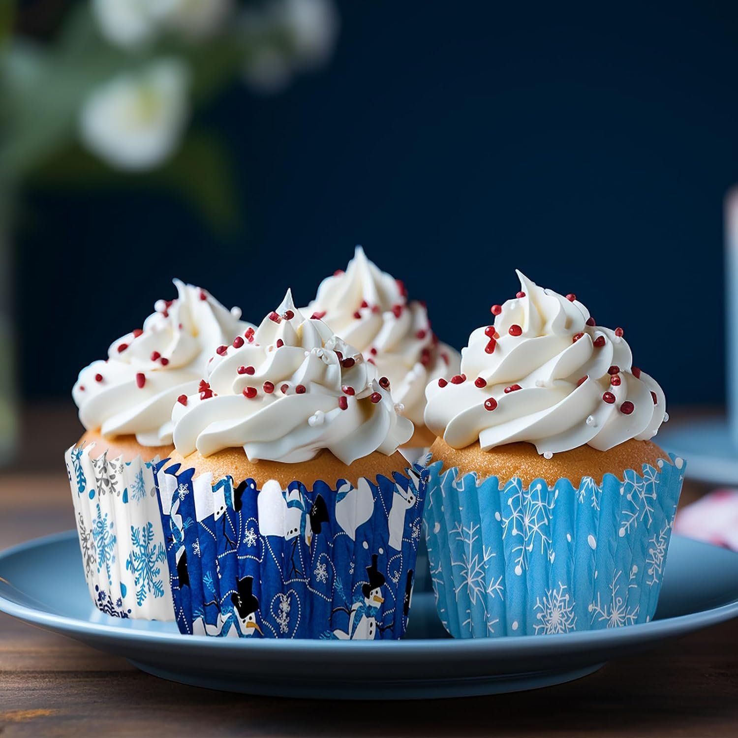Whaline 600Pcs Christmas Winter Cupcake Liners Snowmen Snowflake Blue White Cupcake Wrappers Baking Cups Holders Xmas Holiday Muffin Liners for Party Supplies Decor - Image 6