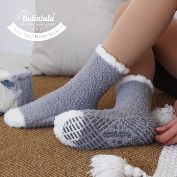 Bulinlulu Fuzzy Socks for Women with Grips Plush Fuzzy Socks Sleep Cozy socks Sleep Socks Winter Soft Fluffy Socks - Image 8