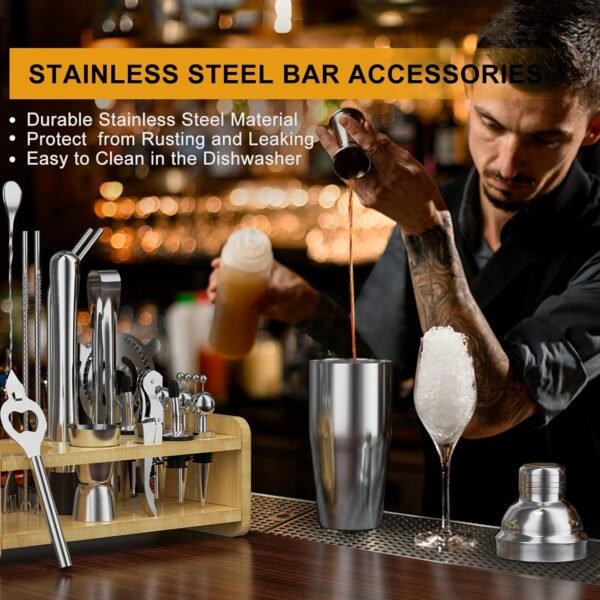 30pcs Mixology Bartender Kit with Stand, 25oz Bar Set Cocktail Shaker Set, Professional Bartending Kit Home Bar Tools Set Bar Accessories Father's Day - Image 4