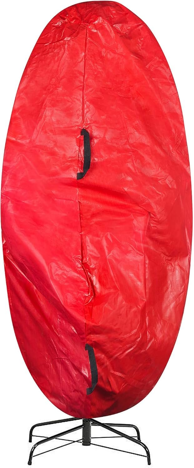 Upright Christmas Tree Bag - Zippered Cover with Handles and Cinch Cord for Assembled Artificial Trees Up to 7.5-Feet by Elf Stor (Red) - Image 2