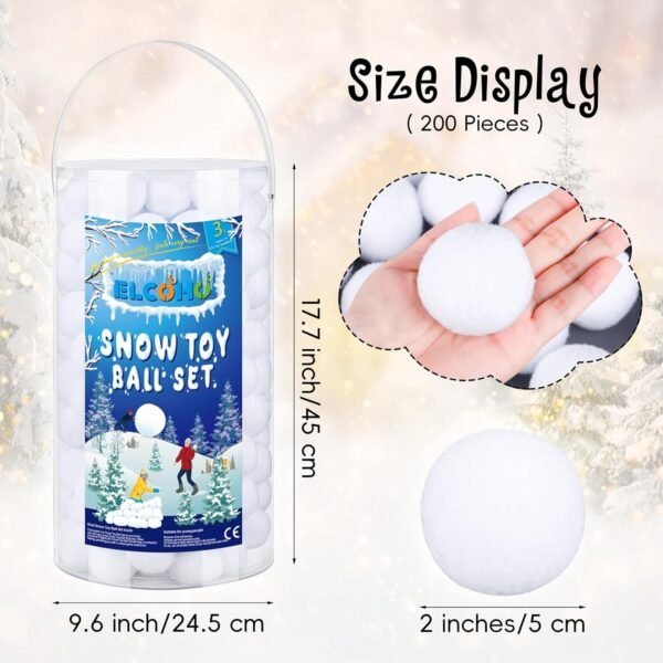 Elcoho 200 Pieces 2 Inch Artificial Snow Toy Ball Set with Bucket for Storage Kids Snow Fight Ball Realistic Snow White Plush Toss Ball for Kids Toss Game Winter Snow Fight Indoor Outdoor Xmas Decor - Image 3