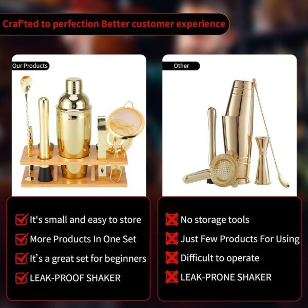 Bartender Kit 11-Piece Cocktail Shaker-Muddler for Cocktails 25oz Boston Shaker-Bar Accessories with Stylish Bamboo Stand Mix Drink Shaker kit Perfect Martini kit with Cocktail Recipes Booklet - Image 4