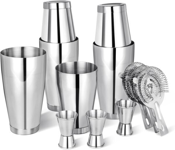 Boston Shaker Cocktail Set Bartender Kit, 12 Pcs Drink Shaker with Strainer Bartending Martini Shaker Tin with 18oz & 28oz Mixed Alcohol Shaker Professional Stainless Steel Bar Tool for Beginner - Image 2