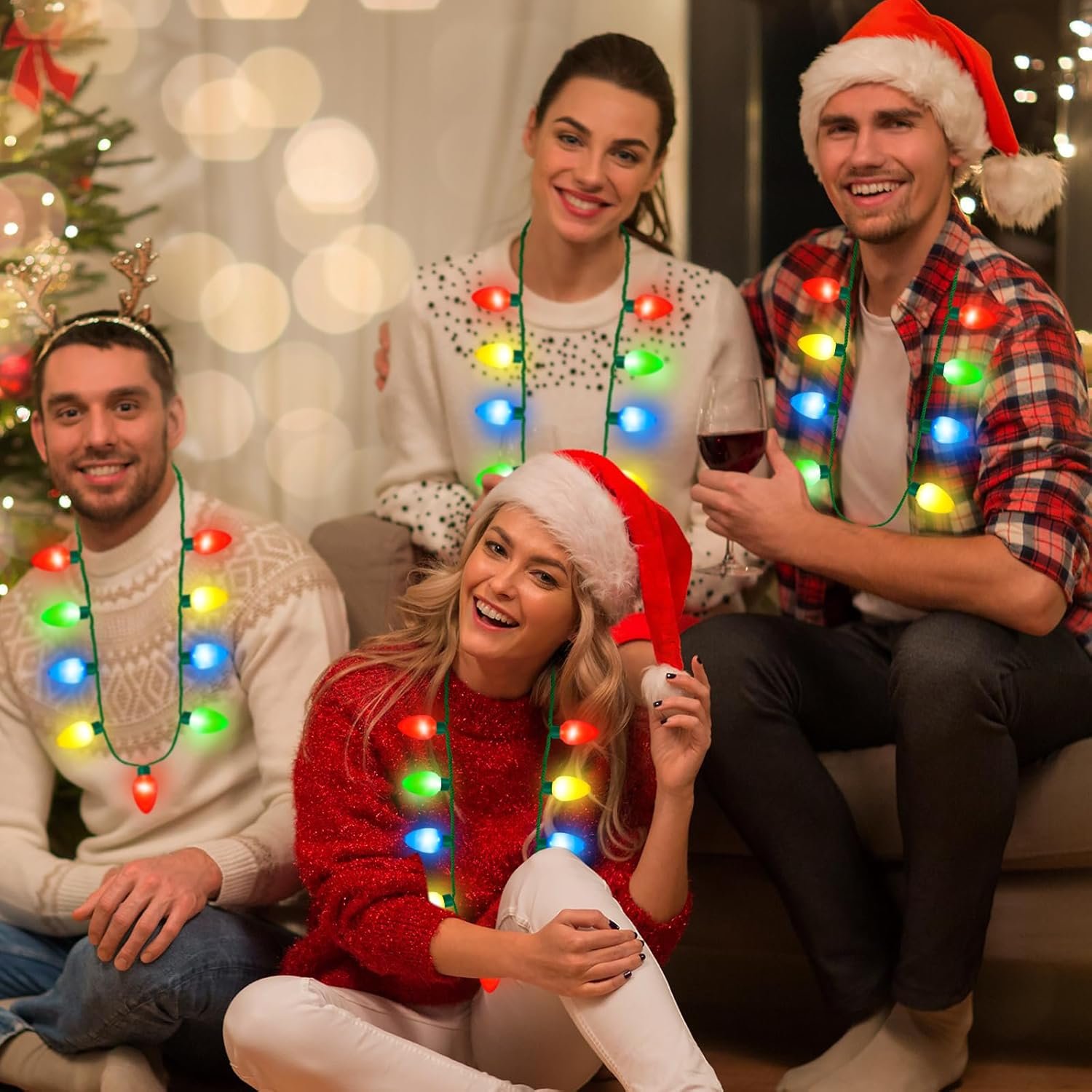 16PCS Christmas Light Necklace, Christmas Party Favors for Kids, 3 Modes Light Up Christmas Necklace, Colorful Christmas Party Supplies with 9 Bulbs Glow Necklaces for Adults Party Accessories - Image 7