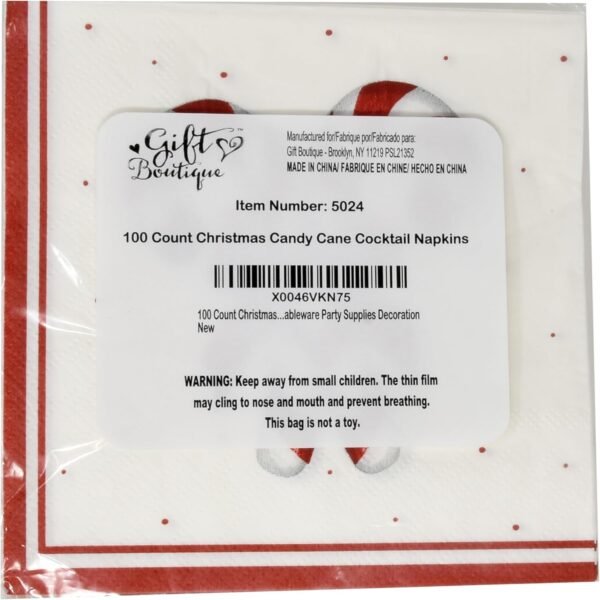 100 Count Christmas Candy Cane Cocktail Beverage Napkins Holiday Disposable Paper Napkin Red and White Striped Peppermint Canes Dessert Napkins for Home Dinner Xmas Tableware Party Supplies Decoration - Image 9
