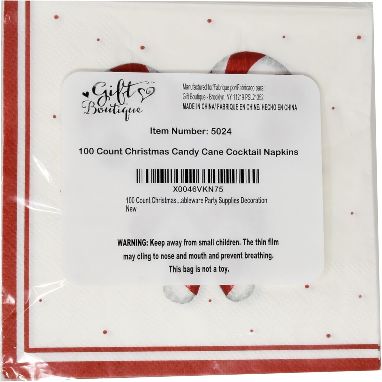 100 Count Christmas Candy Cane Cocktail Beverage Napkins Holiday Disposable Paper Napkin Red and White Striped Peppermint Canes Dessert Napkins for Home Dinner Xmas Tableware Party Supplies Decoration - Image 9