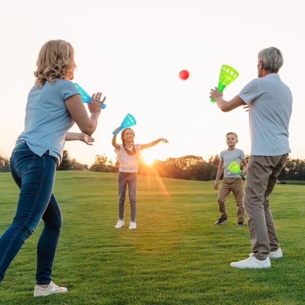 Duckura Outdoor Indoor Game Activities for Kids, Pop-Pass-Catch Ball Game with 4 Catch Launcher Baskets and 24 Balls, Christmas Party Favors Beach Sport Toys for Kids Age 5 6 7 8 9+ - Image 6