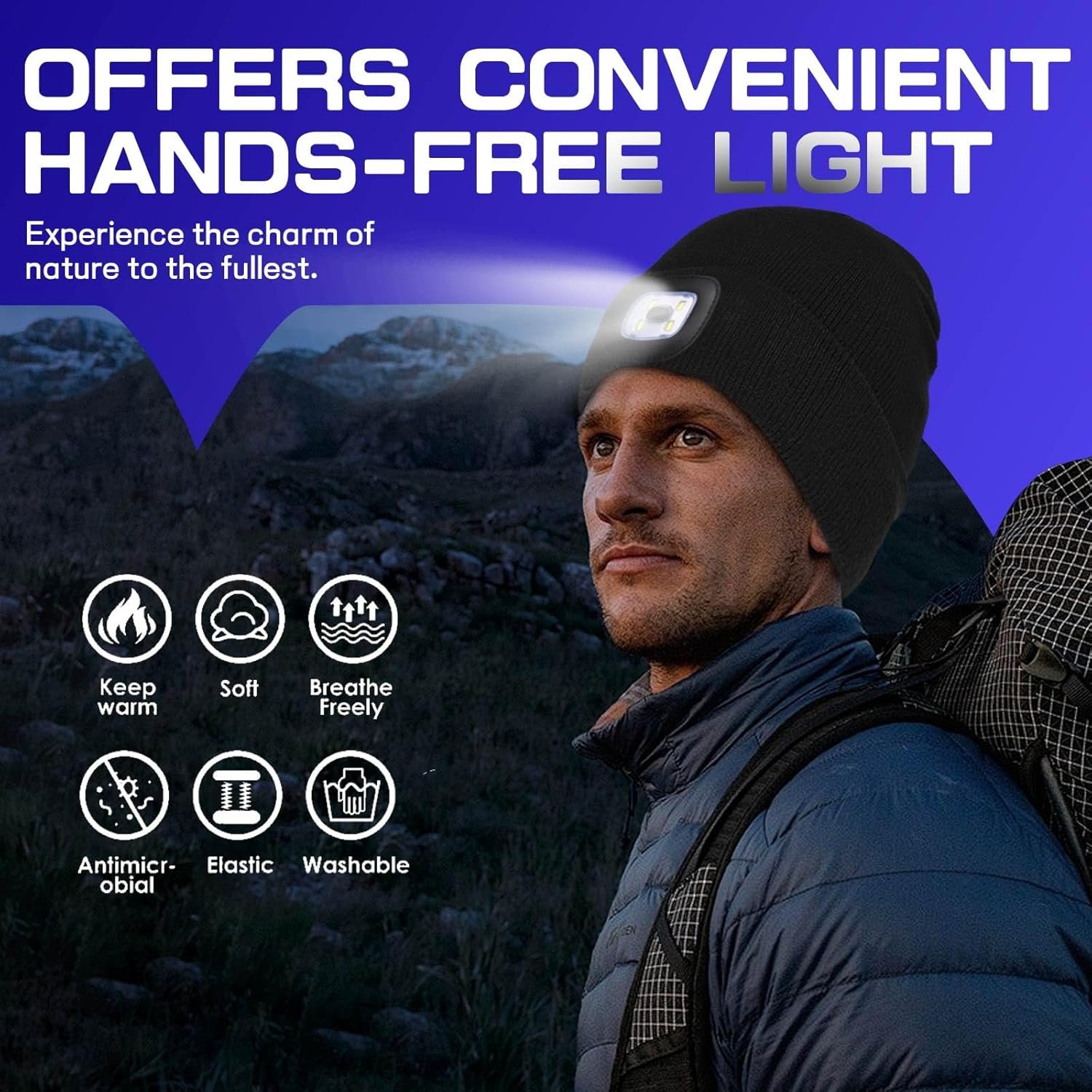 Unisex Beanie Hat with Light, USB Rechargeable LED Headlamp Cap Warm Knit Hats for Winter Safety,Gifts for Men Women Dad - Image 5