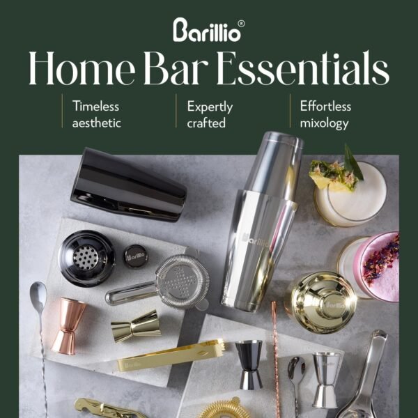 Barillio Bartender Kit - Stainless-Steel Cocktail Shaker Set w/Bamboo Stand - Mixology Bar Tools w/Drink Shaker, Mixer Spoon & Muddler for Cocktails - Home Bar Accessories - 23-Pc Bar Set - Silver - Image 8