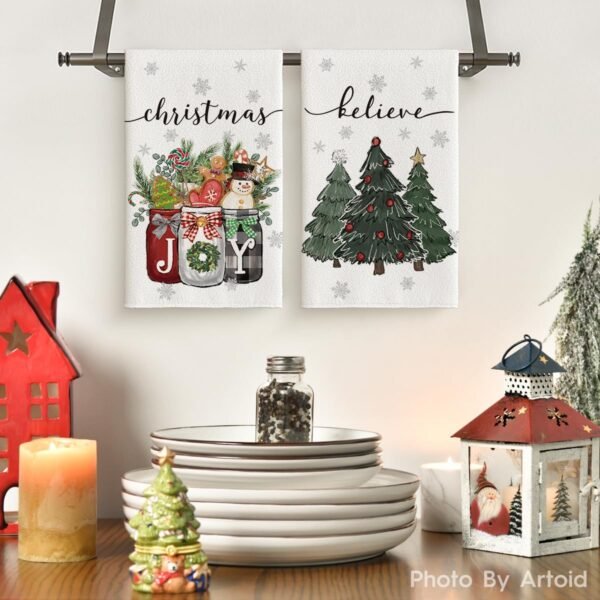 Artoid Mode Xmas Trees Snowman Vase Christmas Kitchen Towels Dish Towels, 18x26 Inch Farmhouse Snowflake Winter Decoration Hand Towels Set of 2 - Image 3