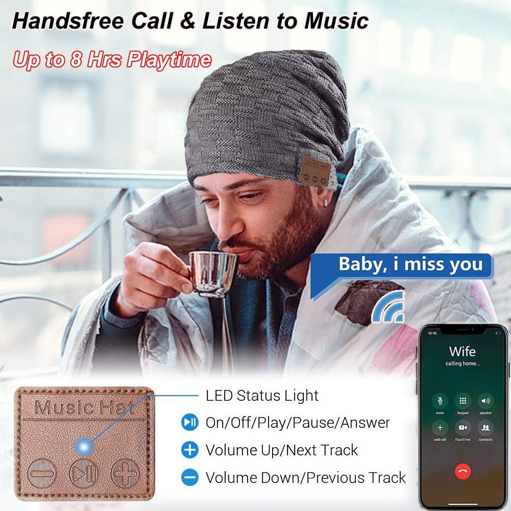Wireless Beanie Hat with Headphones Smart Beanie Headset Winter Hats Warm Musical Cap 5.0 Headphone Built-in Mic Handsfree for Skiing Skateboarding Jogging for Men Women Boys Girls Dark Grey - Image 4