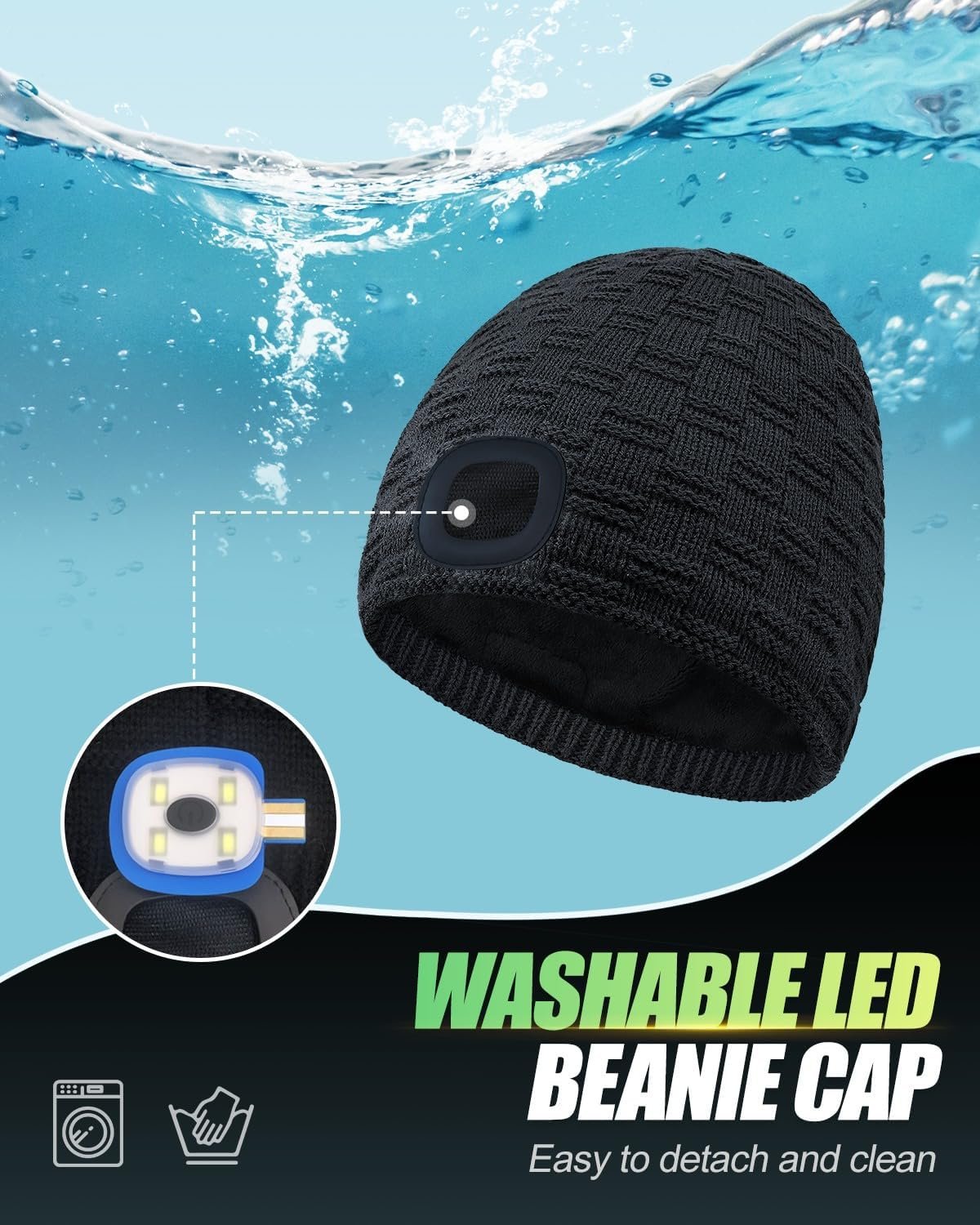 Fleece Lined Beanie with Light, USB Rechargeable LED Headlamp Hat, Christmas Stocking Stuffers Winter Gifts Warm Knitted Cap Headlight for Men Women, Hatlight for Running Hiking Cycling - Image 5