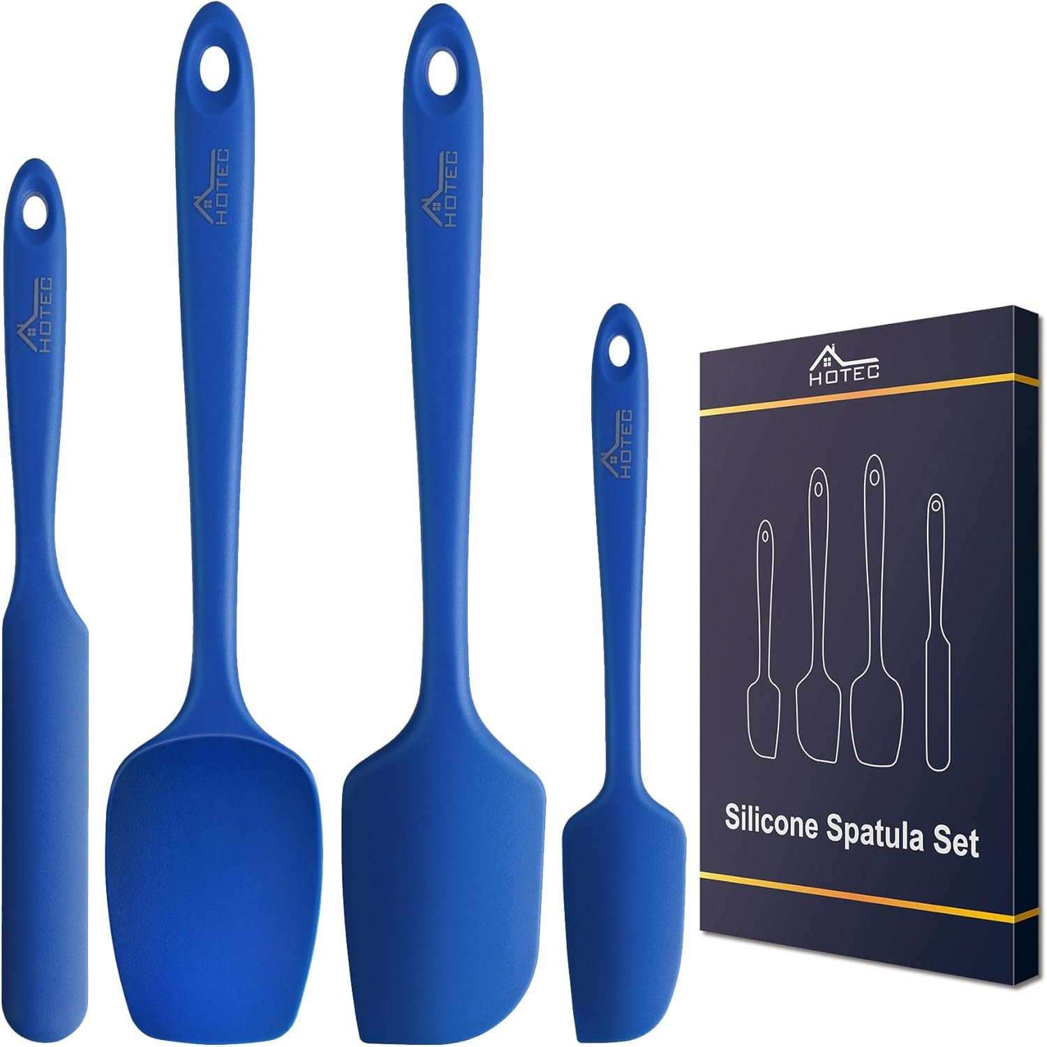 HOTEC High Heat Resistant Food Grade Silicone Rubber Spatula Set for Baking, Cooking, and Mixing Non Stick Dishwasher Safe BPA-Free Blue set of 4 - Image 2