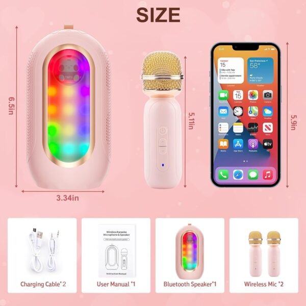 Adamantite Karaoke Machine for Kids and Adults, Capsule Mini Portable Kids Microphone - Bluetooth Speaker with 2 Microphones, Home Party Karaoke Speaker, Birthday Gift (Pink) - Image 3