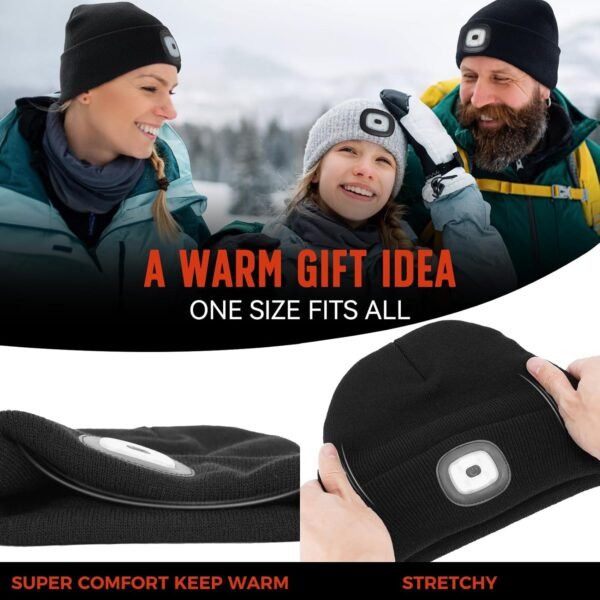 Unisex Beanie Hat with Light, Christmas Day Gifts for Men, Rechargeable Headlight Cap Winter, Stocking Stuffers for Men, Adults, Teens, Dad, Father, Husband, Cool Gadget Gifts for Women, Black - Image 6