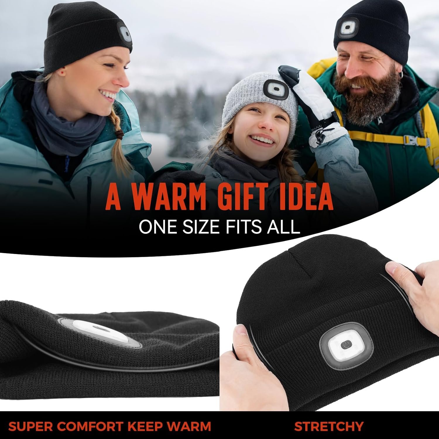 Unisex Beanie Hat with Light, Christmas Day Gifts for Men, Rechargeable Headlight Cap Winter, Stocking Stuffers for Men, Adults, Teens, Dad, Father, Husband, Cool Gadget Gifts for Women, Black - Image 6