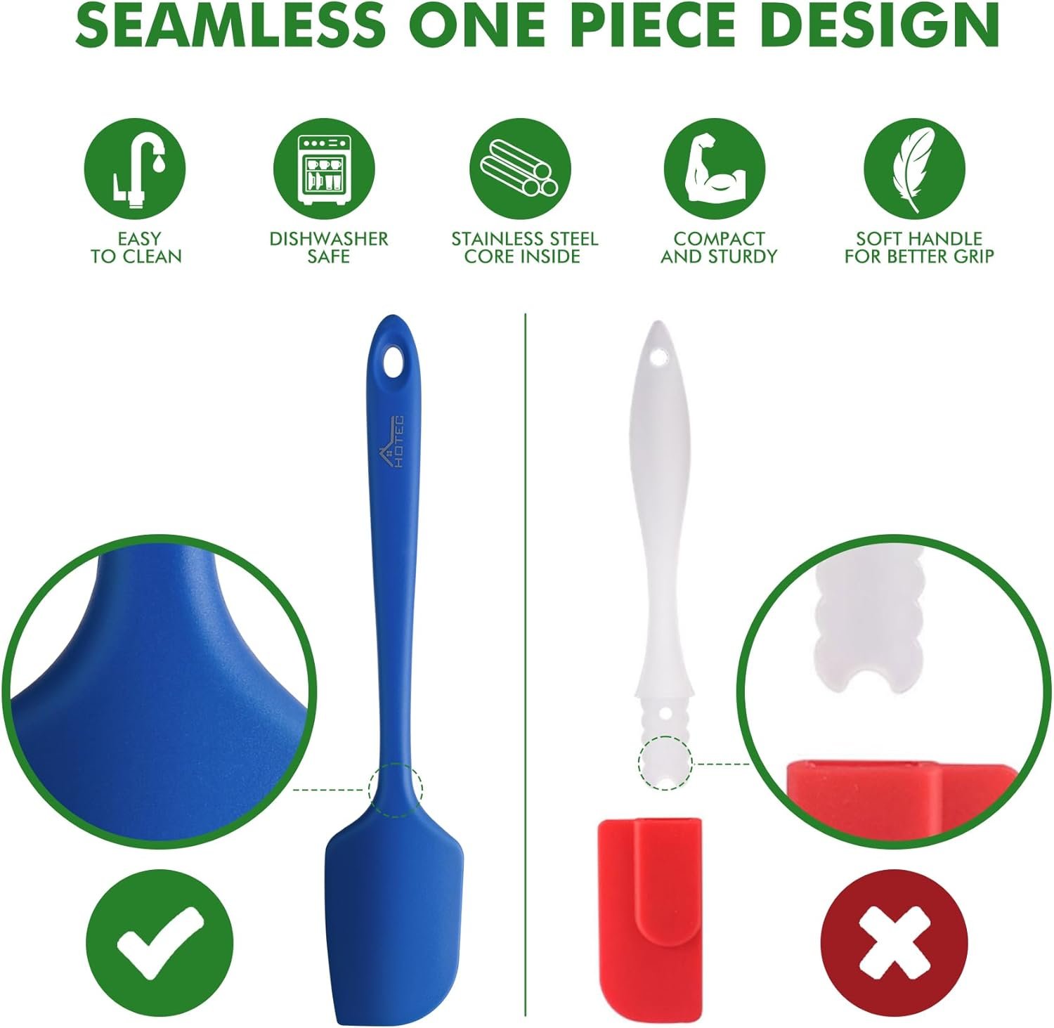 HOTEC High Heat Resistant Food Grade Silicone Rubber Spatula Set for Baking, Cooking, and Mixing Non Stick Dishwasher Safe BPA-Free Blue set of 4 - Image 7