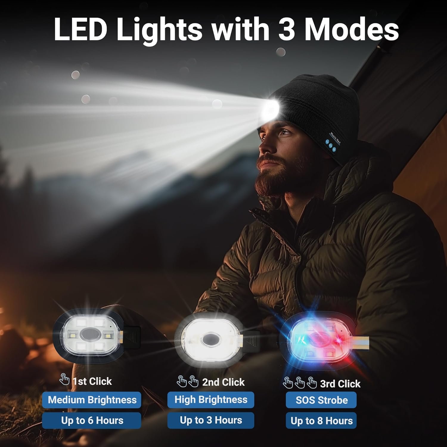 Rotibox Bluetooth Beanie Hat with Light, Gifts for Men, Dad, Husband, Birthday, Christmas, Mens Stocking Stuffers for Men, Women, Teens Tech Gifts - Image 4