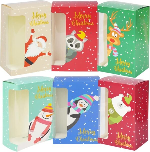 Uptotop Christmas Cookie Boxes, 24 Pcs Small Christmas Party Boxes with 6 Different Designs and Color, Xmas Bakery Pastry Boxes for Pastries, Cupcakes, Brownies, Donuts, 4" x 2.7" x 6.3" - Image 4