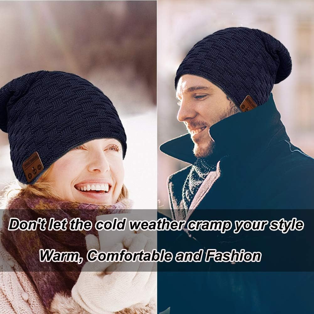 Wireless Beanie Hat with Headphones Smart Beanie Headset Winter Hats Warm Musical Cap 5.0 Headphone Built-in Mic Handsfree for Skiing Skateboarding Jogging for Men Women Boys Girls Blue - Image 3
