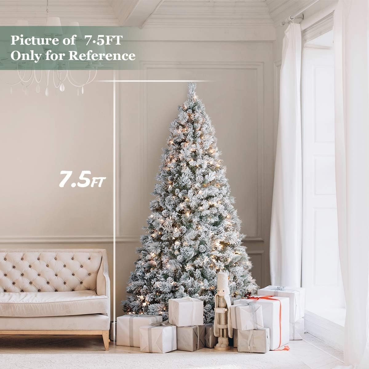 7.5 FT Prelit Christmas Tree Snow Flocked, Premium Hinged Christmas Tree, Artificial Xmas Tree for Indoor and Outdoor - Image 7