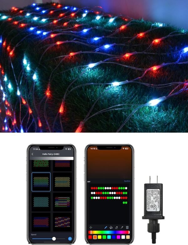 Smart Net Lights for Bushes 150LED 6ft x 4ft, Programmable Lightshow RGB Mesh Lights, Connectable Waterproof with Timer Bluetooth Christmas Net Lights for Bushes Outdoor Yard Shrub Decoration - Image 2