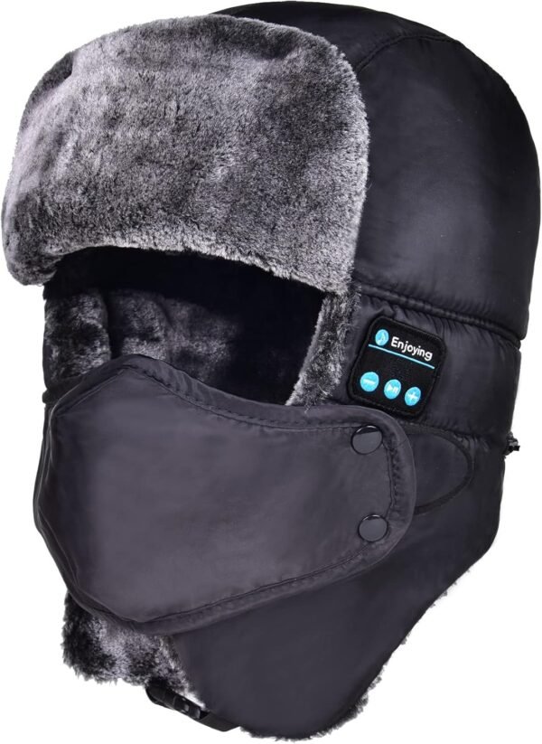 Trapper Hat Bluetooth Warm Winter hat Ski Mask for Men Women, Faux Fur Russian Hat with Speaker Headphones Earflap - Image 2