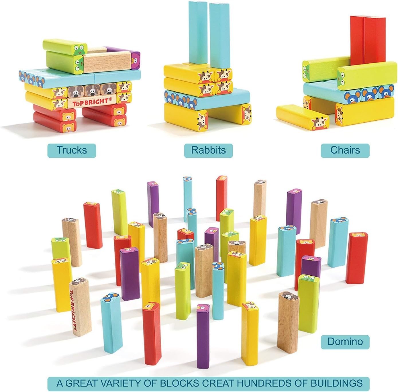 TOP BRIGHT Colored Wooden Blocks Stacking Board Games for Kids Ages 4-8 with 51 Pieces - Image 6