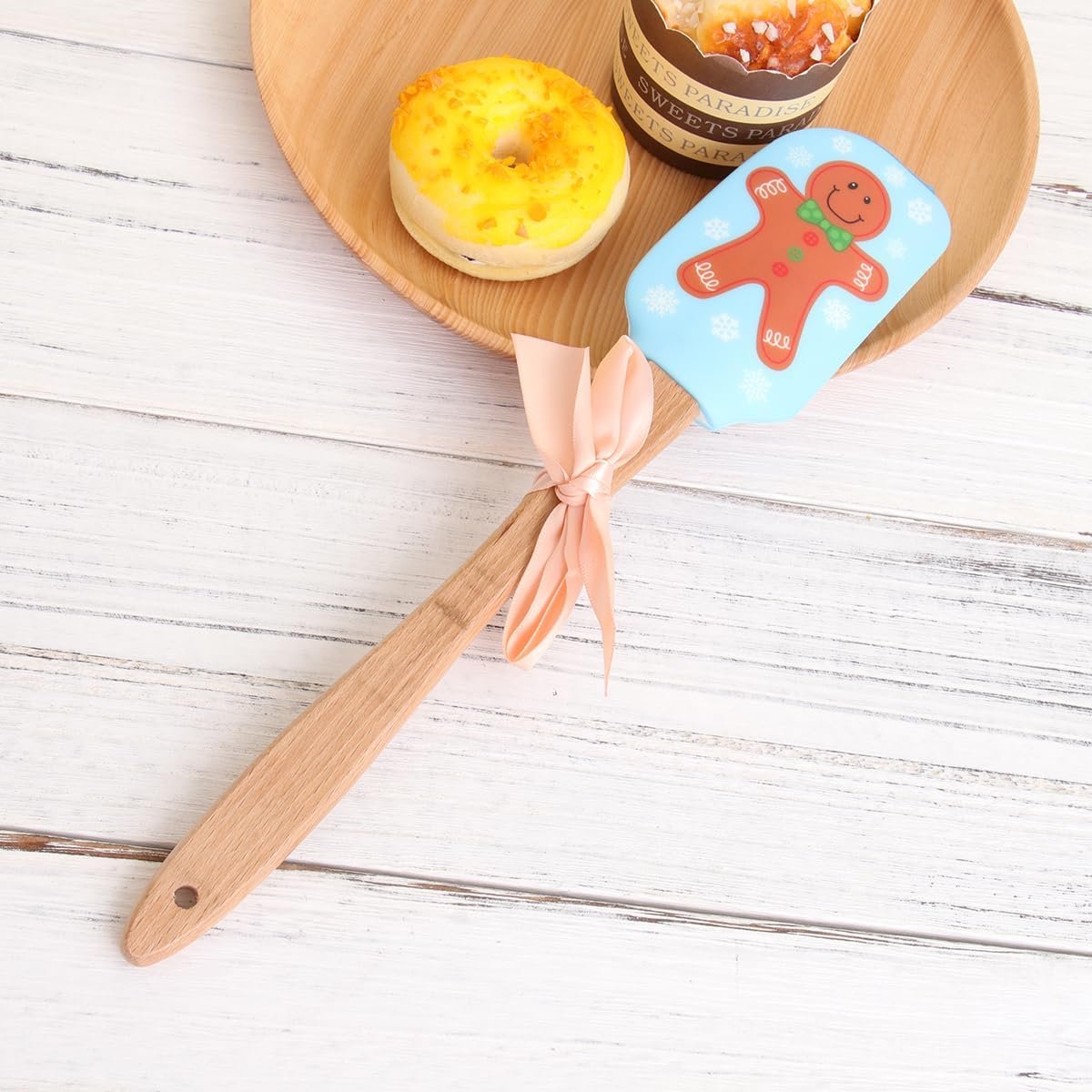 Tofficu Christmas Silicone Spatula, Xmas Cake Spatula with Wooden Handle Kitchen, Xmas Cake Spatula Christmas, Christmas Cake Spatulas, Christmas Santa Spatula, Kitchen Baking Spatulas for Xmas - Image 8