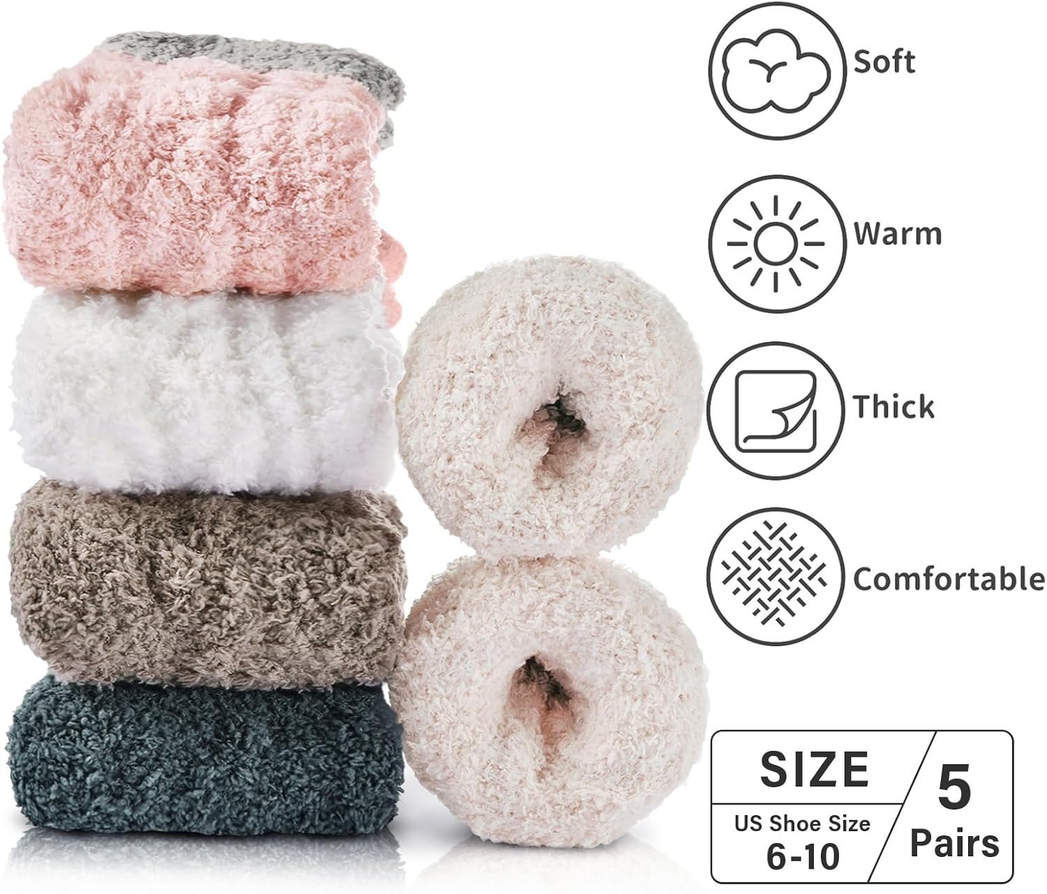 5 Pair Super Soft and Cozy Fuzzy Winter Socks for Women -Womens Fluffy Cozy Socks Warm Socks for Women Slipper Socks - Image 3
