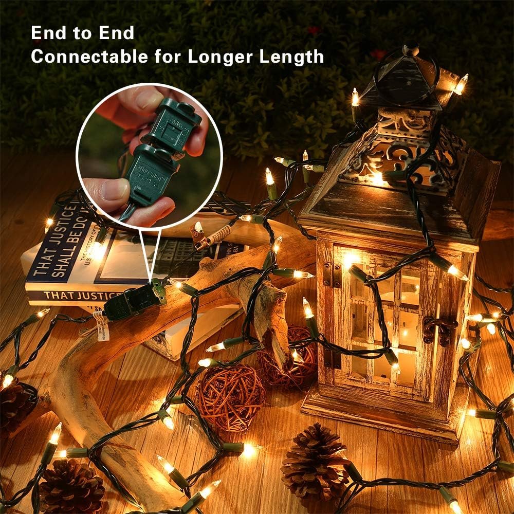 Christmas Lights, 21.63ft 100 Count Incandescent Clear Christmas Lights, UL Certified Outdoor Christmas Mini Light Connectable, Green Wire Tree Light Indoor for Home Party Decor, Warm White - Image 4