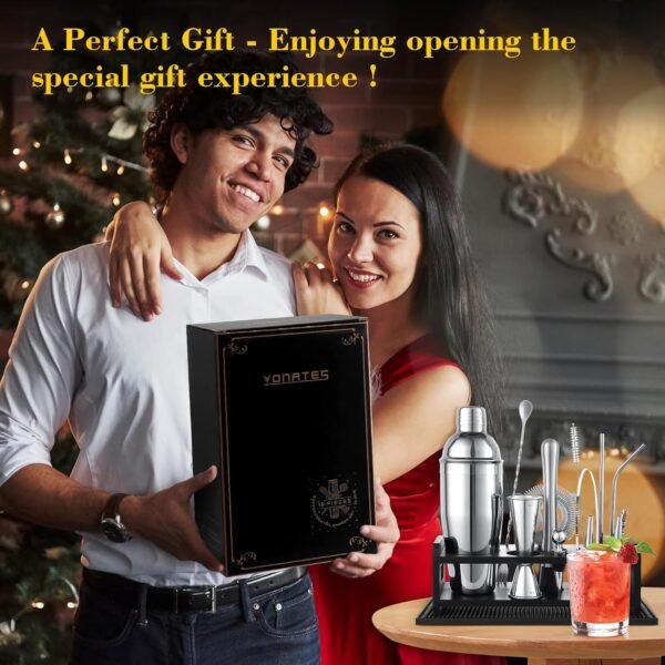 Cocktail Shaker Set, 16PCS Bartender Kit with Stand & Recipes, Bar Mat for Cocktail, Bar Tools Set with All Bar Essential Accessories Bartending Kit, for Drink Mixing Home Bar Party, Silver - Image 8