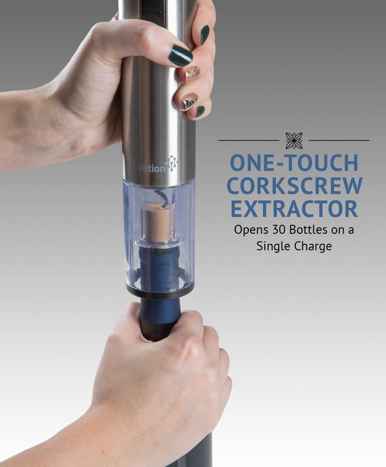 Ivation Electric Wine Gift Set - Includes Electric Bottle Opener, Wine Aerator, Electric Vacuum Preserver, Stoppers, Foil Cutter & Charging Base - Image 7