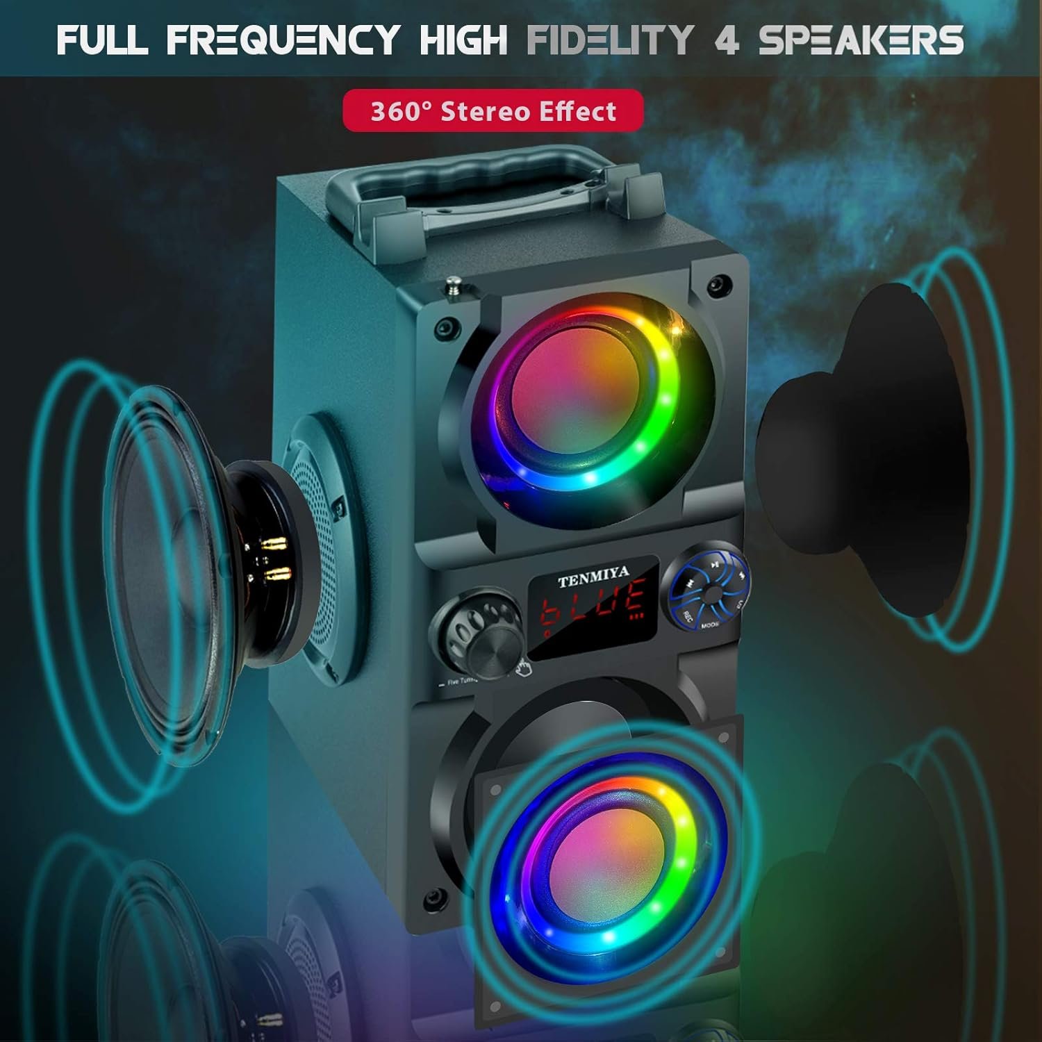 Bluetooth Speaker, 40W (60W Peak) Portable Wireless Speaker with Colorful Lights, Double Subwoofer Heavy Bass, FM Radio, MP3 Player, Loud Stereo Speaker for Home Outdoor Party Camping - Image 10