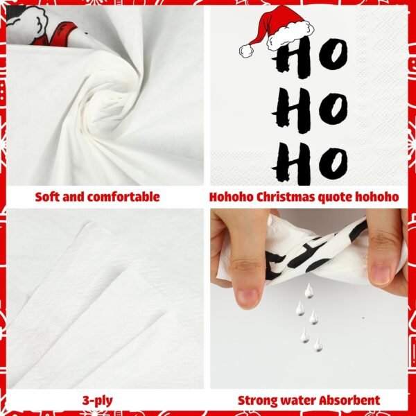 100 PCS Christmas HoHoHo Cocktail Napkins 3-Ply Santa Hat Paper Napkins Disposable Christmas Funny Paper Napkins for Xmas Winter Holiday Dinner Party Supplies, 5 x 5 inch - Image 4
