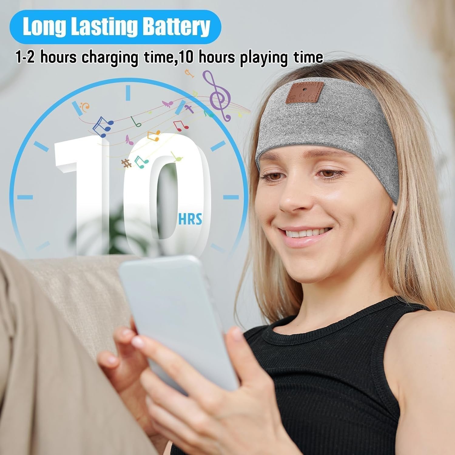 2-Pack Sleep Headphones Bluetooth Headband, 2024 New Headband Headphones with Ultra-Thin Speakers, Band Headphones for Side Sleepers, Running, Insomniac, Travel, Meditation(Black&Grey) - Image 6