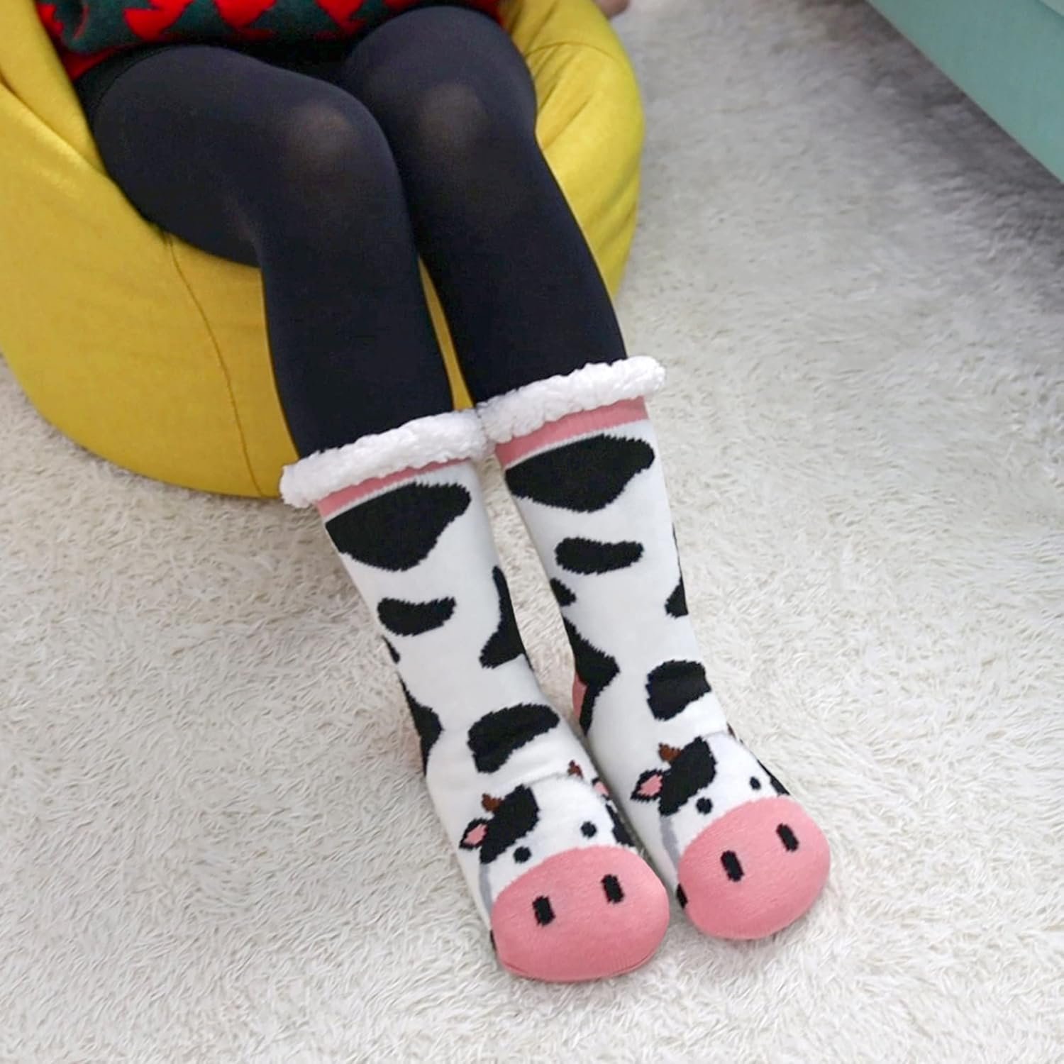 LINEMIN Womens Winter Slipper Socks With Grippers Cozy Warm Cute Fuzzy Slipper Socks - Image 6