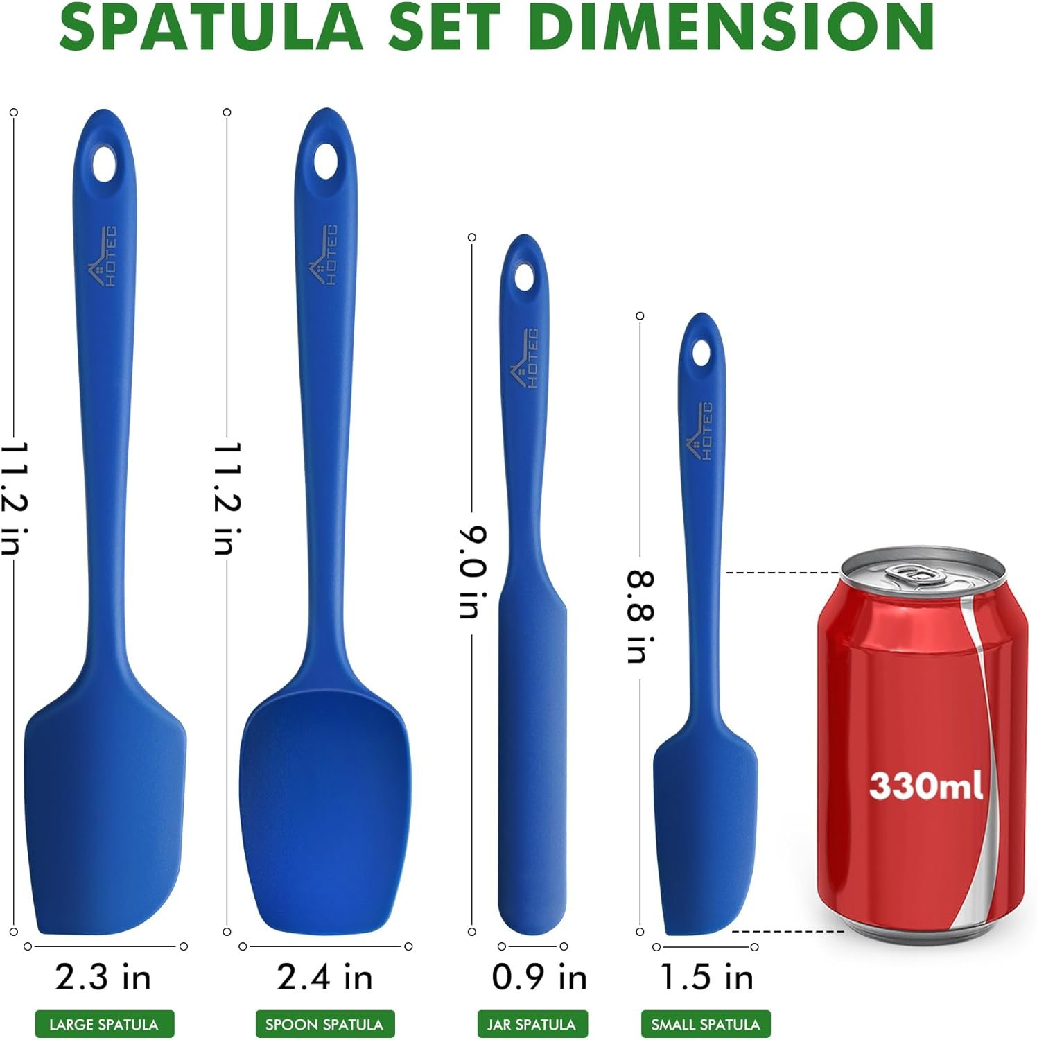 HOTEC High Heat Resistant Food Grade Silicone Rubber Spatula Set for Baking, Cooking, and Mixing Non Stick Dishwasher Safe BPA-Free Blue set of 4 - Image 3