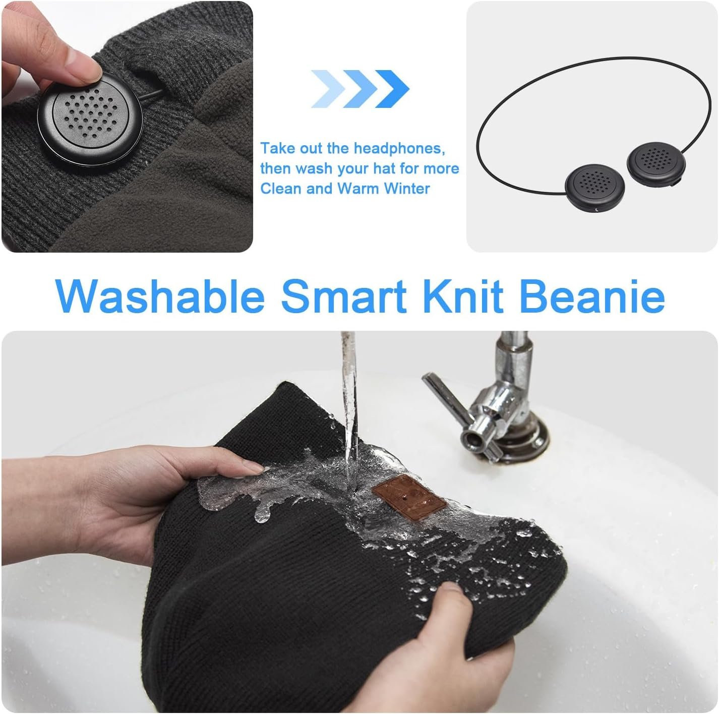 Bluetooth Beanie, Bluetooth V5.2 Wireless Knitted Winter hat, 24 Hour Play time - Image 6