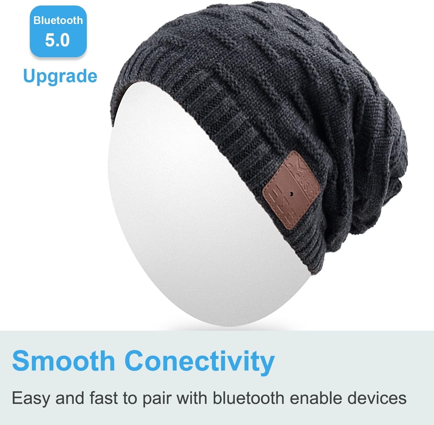 Rotibox 2IN1 Washable Winter Mens Womens Trendy Bluetooth Beanie Hat Scarf Wireless Stereo Headphones Mic Hand-Free Rechargeable Battery Compatible with Cell Phones,iPhone,Android,Laptops Black - Image 4