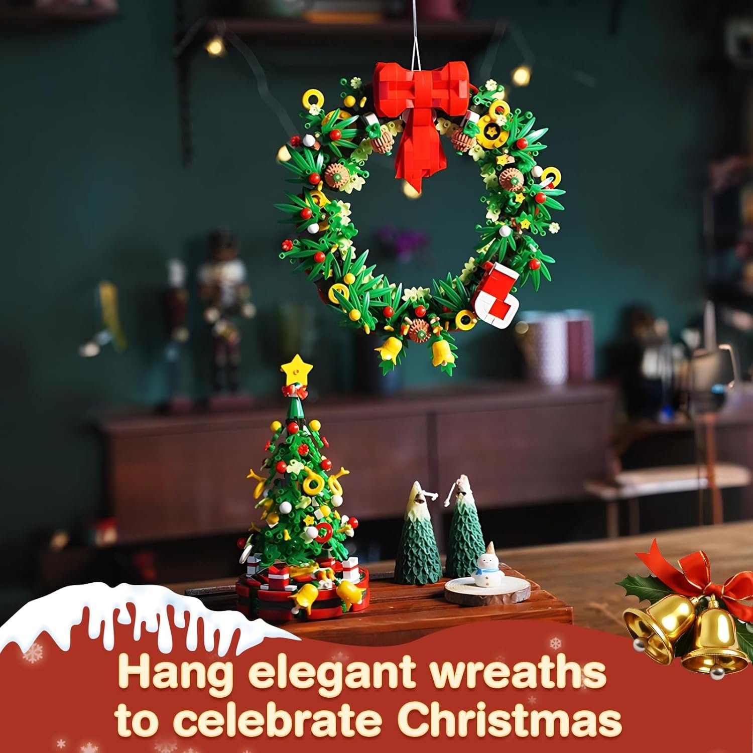 Christmas Tree or Wreath Building Set for Adults and Kids, Creator Building Toy Kit for Holiday Decoration, Tabletop Christmas Tree Gift, 2 Building Options in 1 Set, Compatible with Lego - Image 3