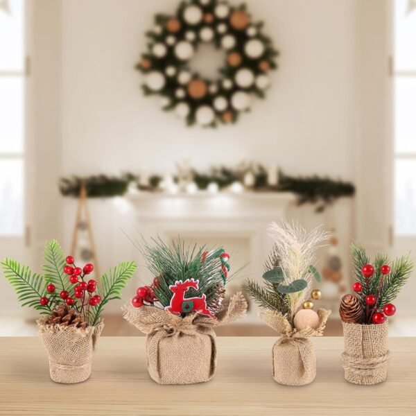 Omldggr 8 Styles of Small Artificial Christmas Tree Centerpieces for Table, Mini Christmas Plants with Red Berries Pine Cone Pine Branches for Christmas Home Office Table Desktop Decoration (8 Inch) - Image 5