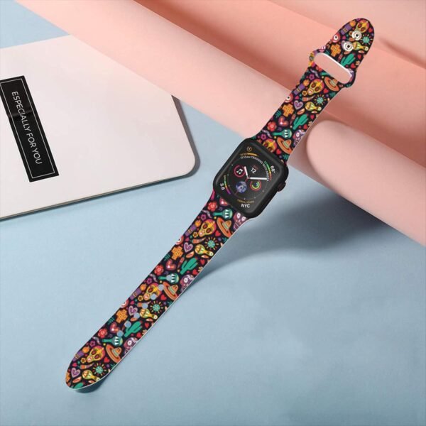 Dia De Los Muertos Day Of The Dead Mexican Watch Bands Compatible with Apple Watch Band 38mm 40mm 41mm 42mm 44mm 45mm 49mm for Women Men, Soft Sport Strap Silicone Replacement Wristband for iWatch - Image 4