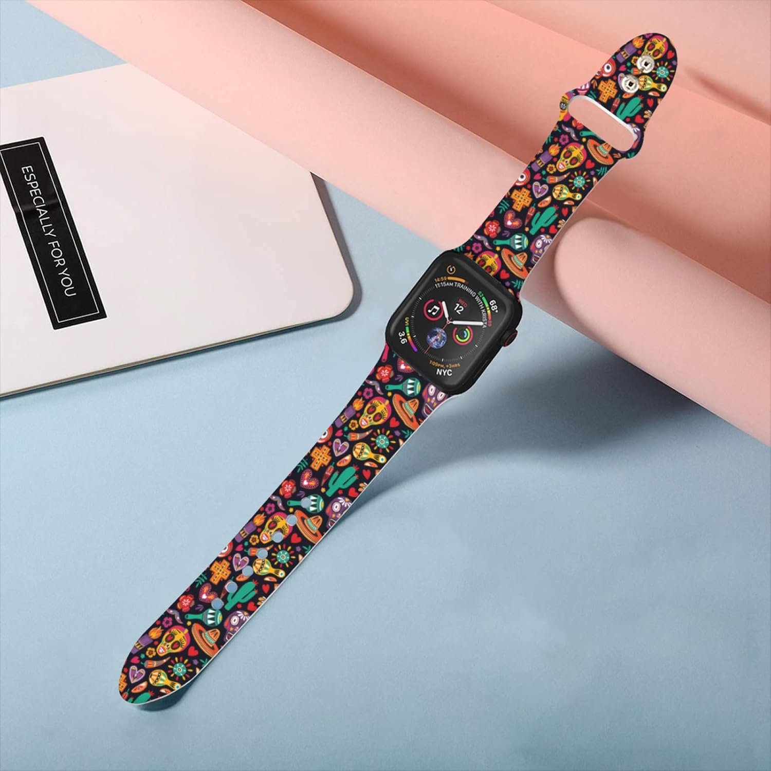 Dia De Los Muertos Day Of The Dead Mexican Watch Bands Compatible with Apple Watch Band 38mm 40mm 41mm 42mm 44mm 45mm 49mm for Women Men, Soft Sport Strap Silicone Replacement Wristband for iWatch - Image 4