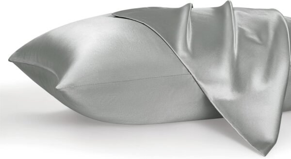 Bedsure Satin Pillowcase for Hair and Skin Queen - Silver Grey Silky Pillowcase 20x30 Inches - Set of 2 with Envelope Closure, Similar to Silk Pillow Cases, Gifts for Women Men - Image 2