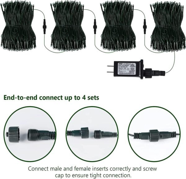 kemooie 300 LED Christmas Lights, 99FT Connective Green Wire Fairy Lights, Plug in 8 Lighting Modes, for Outdoor Christmas Tree Lights Wedding Party Decoration (Multicolor) - Image 4