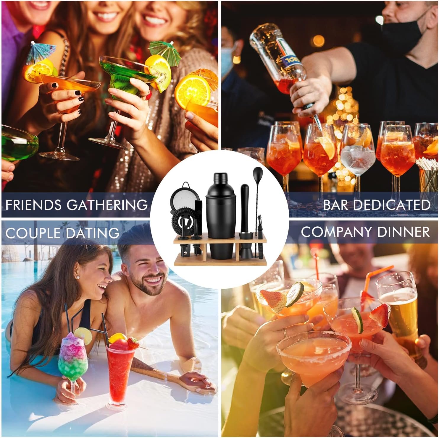 11Pcs-Cocktail Shaker Set Black Bartending Kit 25oz Cocktail Bar Set Cocktail Mix Drink Making Kit Professional Bar and Home Drink Bar Tools for Bartender(Matte Black) - Image 3