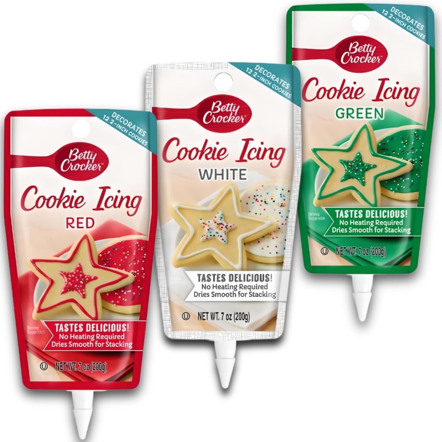 Common Classic Candy Company Cookie Icing Decorating Bundle - Christmas Colors Red Green & White - No Heating Required - Set Includes Editable Cookie Exchange Card - 7 oz (Pack of 3) - Image 2