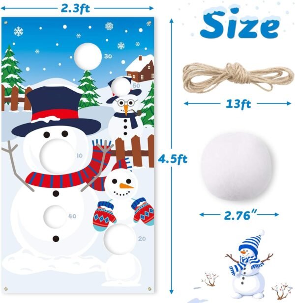 CiyvoLyeen Snowman Toss Games Banner, Winter Christmas Holiday Party Cornhole Game with 5 Snowballs for Kids Adults Family Gathering Indoor Outdoor Frozen Party Supplies - Image 4