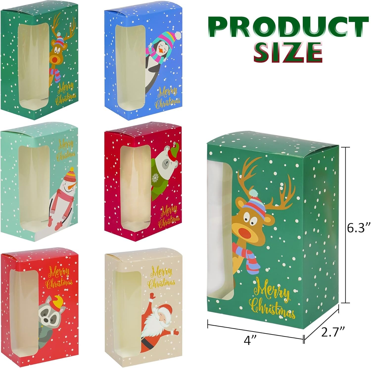 Uptotop Christmas Cookie Boxes, 24 Pcs Small Christmas Party Boxes with 6 Different Designs and Color, Xmas Bakery Pastry Boxes for Pastries, Cupcakes, Brownies, Donuts, 4" x 2.7" x 6.3" - Image 3